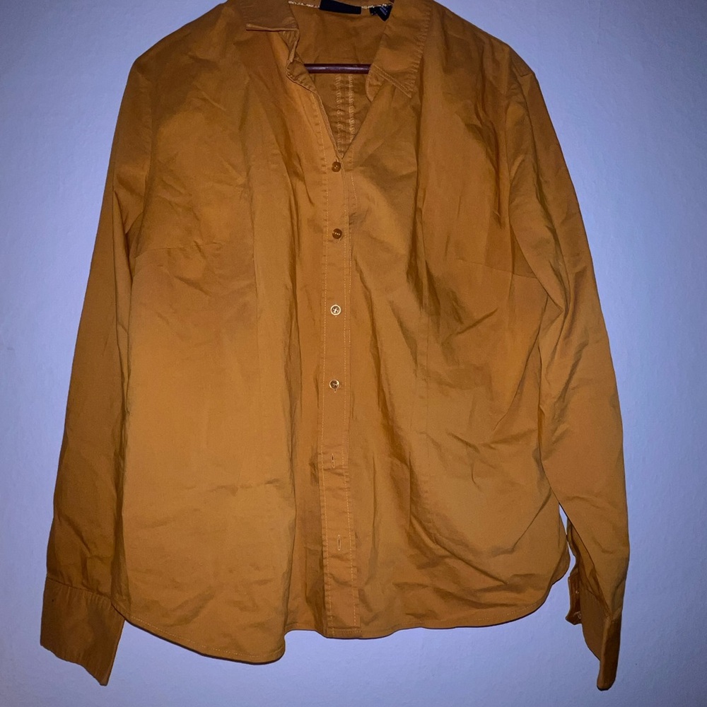 New York & Company Mustard Button Down Shirt, Size XL - EUC